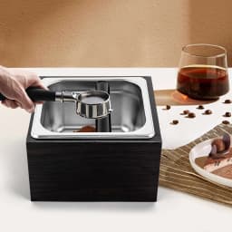 1500ml Coffee Knock Box with Detachable Stainless Steel Bin Noise-dampening Knocking Bar Espresso Coffee Grounds Container