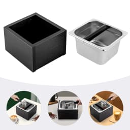 1500ml Coffee Knock Box with Detachable Stainless Steel Bin Noise-dampening Knocking Bar Espresso Coffee Grounds Container