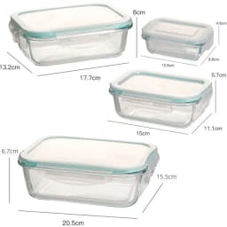 4 Pieces Rectangular Borosilicate, Microwave-Safe Rectangular Container, Microwave Safe Borosilicate Glass Containers,Available in 200ml, 370ml, 640ml, and 1000ml