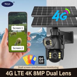 Neye P18 Solar Powered 4G SIM Card Camera 4K 8MP Dual Lens With 64GB Card Outdoor Camera PIR Human Body Sensing Solar Camera