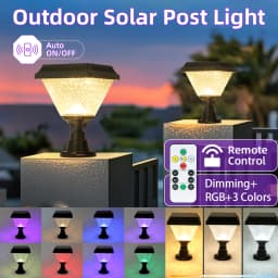 Timed Outdoor Solar Pillar Lights IP65 LED Garden Fence Light Remote Control Dimming RGB Post Lights Auto on/off Street Sunlight