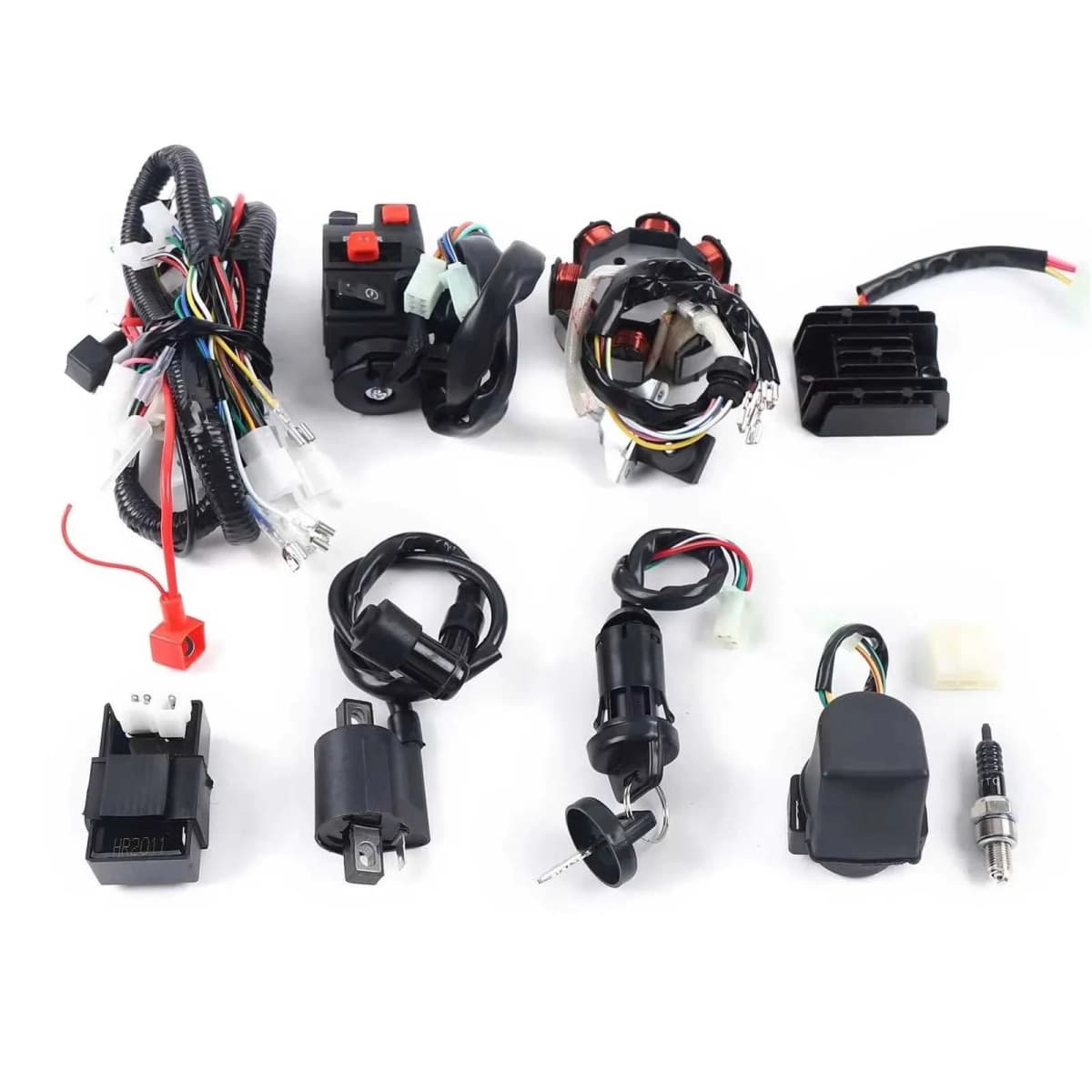 Complete Electric Wiring Harness Kit for Motorcycle Beach Bike ATV QUAD 125-250CC with Rectifier, CDI, Spark Plug, Ignition Coil