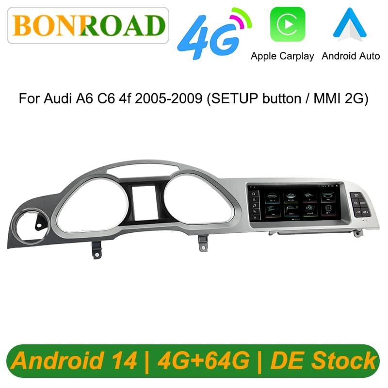 Bonroad 8.8 "CarPlay Android 14 Auto Radio For Audi A6 C6 4f 2005-2012 MMI 2G 3G Car Stereo Multimedia Player Screen Headunit