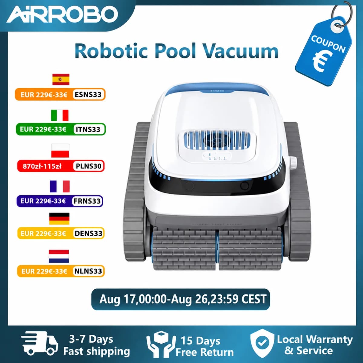 AIRROBO PC10 Robot Pool Cleaner, Wireless Automatic Wall and Floor Cleaning,Route Planning, Cleaning Mode Selection