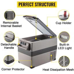 VEVOR 45L Car Refrigerator Mini Fridge Freezer Portable Compressor Cooler with LED Display for Camping Vehicle Car Truck RV Boat