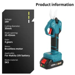 30mm Cordless Electric Pruning Shears Brushless Rechargeable Fruit Tree Bonsai Beautify Tool For Makita 18v Battery