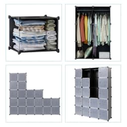 Wardrobe shoe cabinet storage cabinet,  20 cubes wardrobe with 2 clothes rails, stackable folding wardrobe, for bedroom clothes