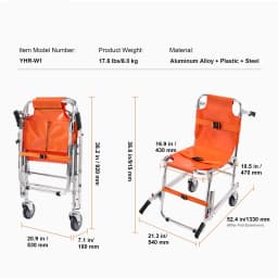 SucceBuy 350lbs EMS Stair Climbing Chair Foldable Stair Wheelchair Ambulance Firefighter Evacuation Use for Elderly Disabled