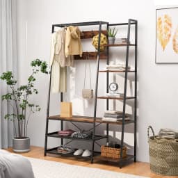 Coat rack bench seat & 2 shoe racks & 9 hooks & 5 side shelves & dresses bar dresses stand with shoe bench