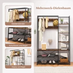 Coat rack bench seat & 2 shoe racks & 9 hooks & 5 side shelves & dresses bar dresses stand with shoe bench