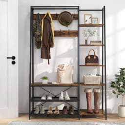 Coat rack bench seat & 2 shoe racks & 9 hooks & 5 side shelves & dresses bar dresses stand with shoe bench