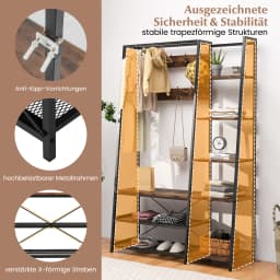 Coat rack bench seat & 2 shoe racks & 9 hooks & 5 side shelves & dresses bar dresses stand with shoe bench