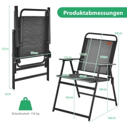 Set of 4 Garden chairs Folding chairs with Armrests, Balcony chairs with breathable fabric patio chairs for balcony garden