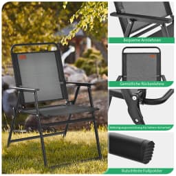 Set of 4 Garden chairs Folding chairs with Armrests, Balcony chairs with breathable fabric patio chairs for balcony garden