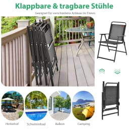 Set of 4 Garden chairs Folding chairs with Armrests, Balcony chairs with breathable fabric patio chairs for balcony garden