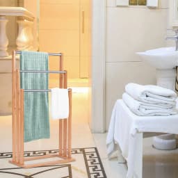 Towel Holder standing 3 stainless steel pole towel stand bamboo stand towel holder bathroom organizer
