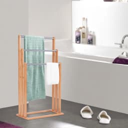 Towel Holder standing 3 stainless steel pole towel stand bamboo stand towel holder bathroom organizer