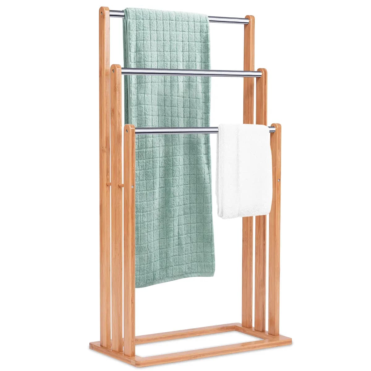 Towel Holder standing 3 stainless steel pole towel stand bamboo stand towel holder bathroom organizer