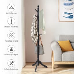 175 cm coat rack with 9 hooks, free-standing wood dresses stand with adjustable height, coat stand in tree shape