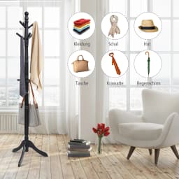 175 cm coat rack with 9 hooks, free-standing wood dresses stand with adjustable height, coat stand in tree shape