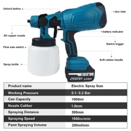 1000ML Electric Spray Gun HVLP Paint Sprayer Auto Steel Coating Airbrush Home Cordless Paint Sprayer For Makita 18V Battery Pin