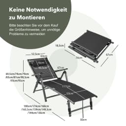 Folding sun lounger, aluminum garden lounger with 8-tier adjustable backrest, pillow and adjustable footboard