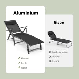 Folding sun lounger, aluminum garden lounger with 8-tier adjustable backrest, pillow and adjustable footboard