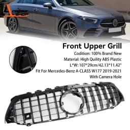 GT Style Front Bumper Grille Fit for Mercedes Benz A-Class W177 2019-2023 Black