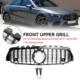 GT Style Front Bumper Grille Fit for Mercedes Benz A-Class W177 2019-2023 Black