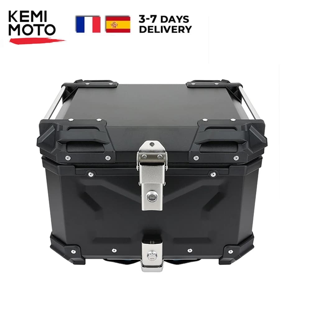 KEMIMOTO 45L/55L/65L Motorcycle Aluminum Case Tail Box Trunk with backrest Universal Top Tail Rear Luggage Tool Storage Box