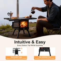 Foldable Wood Burning Camping Stove with Chimney Portable Stainless Steel Stove for Outdoor Cooking Fishing Backpacking Heating