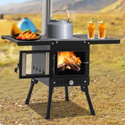 Foldable Wood Burning Camping Stove with Chimney Portable Stainless Steel Stove for Outdoor Cooking Fishing Backpacking Heating