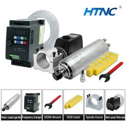 HTNC 2.2KW Water Cooled CNC Spindle Motor Kit 220V ER20 24000RPM 80mm Round Spindle with VFD Inverter Water Pump Bracket Collets for CNC Router Engraver