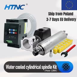 HTNC 2.2KW Water Cooled CNC Spindle Motor Kit 220V ER20 24000RPM 80mm Round Spindle with VFD Inverter Water Pump Bracket Collets for CNC Router Engraver