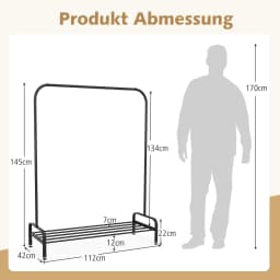 Dresses stand with dresses bar and storage compartment, coat rack stand metal with adjustable feet, freestanding, 112x42x145