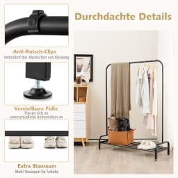 Dresses stand with dresses bar and storage compartment, coat rack stand metal with adjustable feet, freestanding, 112x42x145