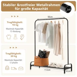 Dresses stand with dresses bar and storage compartment, coat rack stand metal with adjustable feet, freestanding, 112x42x145
