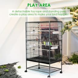 Large Birdcage Metal Cage Standing Birdcage 52x78x132cm, Pet Products Wrought Iron Flight Cage with Stand F040 Black Bird Cage