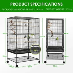 Large Birdcage Metal Cage Standing Birdcage 52x78x132cm, Pet Products Wrought Iron Flight Cage with Stand F040 Black Bird Cage