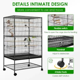 Large Birdcage Metal Cage Standing Birdcage 52x78x132cm, Pet Products Wrought Iron Flight Cage with Stand F040 Black Bird Cage