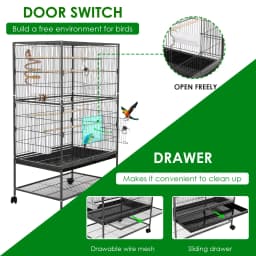 Large Birdcage Metal Cage Standing Birdcage 52x78x132cm, Pet Products Wrought Iron Flight Cage with Stand F040 Black Bird Cage