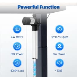 Powerful Linear Actuator with 24V Motor, 6000N Load Capacity, 9-inch Stroke, Low Noise, and IP44 Protection