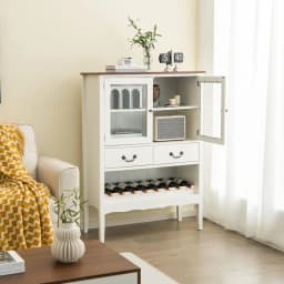 Sideboard, Storage Cabinet with Wine Rack, Anti-tilt Unit for Dining Room and Living Room, 90 x 40 x 126.5 CM, White