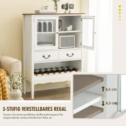 Sideboard, Storage Cabinet with Wine Rack, Anti-tilt Unit for Dining Room and Living Room, 90 x 40 x 126.5 CM, White