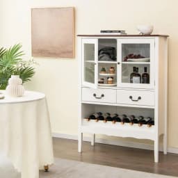 Sideboard, Storage Cabinet with Wine Rack, Anti-tilt Unit for Dining Room and Living Room, 90 x 40 x 126.5 CM, White