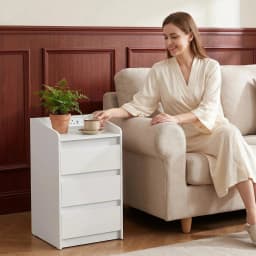 Bedside Table Set of 2 with 3 Drawers, Side Table with Charging Station and LED, 2 AC and 2 USB Ports for Bedroom,White