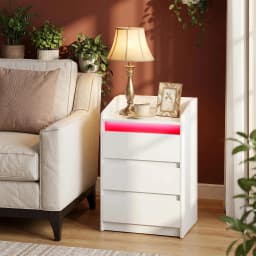 Bedside Table Set of 2 with 3 Drawers, Side Table with Charging Station and LED, 2 AC and 2 USB Ports for Bedroom,White