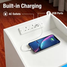 Bedside Table Set of 2 with 3 Drawers, Side Table with Charging Station and LED, 2 AC and 2 USB Ports for Bedroom,White