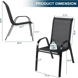 6 Pack Black Outdoor Stack Chair Garden Chairs with Teslin Fabric Flex Comfort Material and Steel-iron Metal Frame,High Back