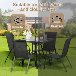 6 Pack Black Outdoor Stack Chair Garden Chairs with Teslin Fabric Flex Comfort Material and Steel-iron Metal Frame,High Back